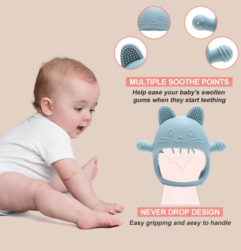 Never Drop Silicone Teething Toys for Babies,Infant Hand Teether Pacifiers