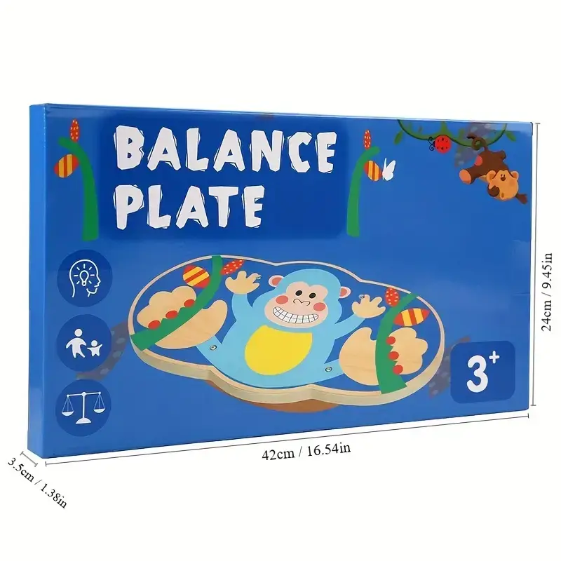 Colorful Wooden Balance Board with Cartoon Monkey Design – Sensory Training and Seesaw Board