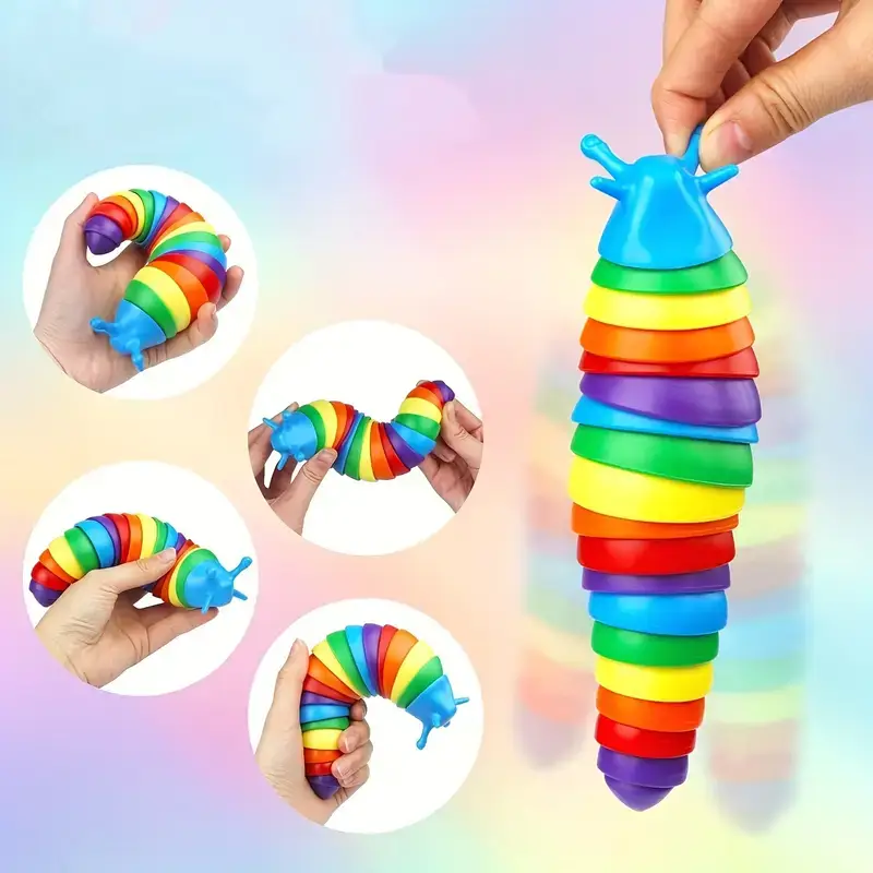 1pc Colorful Squishy Slug Toy – Rainbow Sensory Fidget Toy for Youngsters & Adults | Anxiety Relief & Relaxation