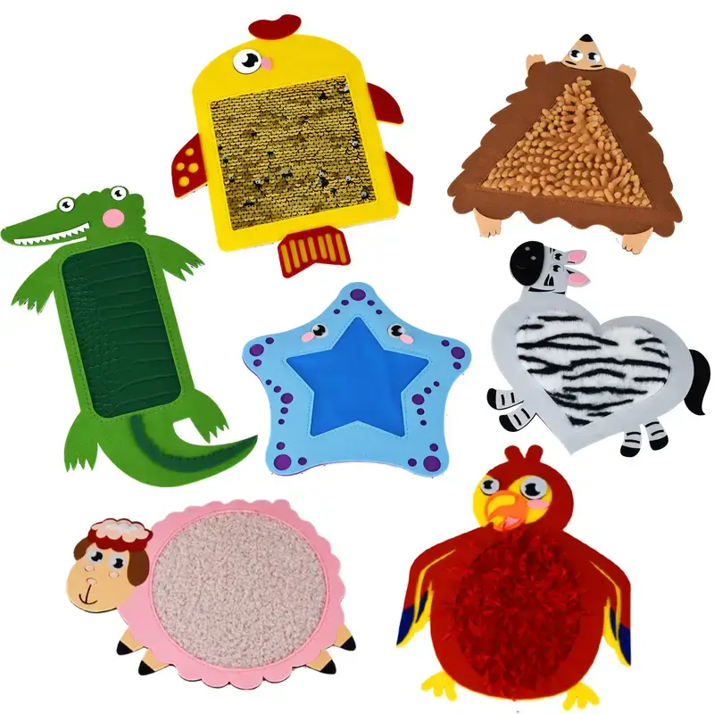 8 Felt Sensory Mats for Autistic Children Cartoon Animal Cognition Tiles Textured Pads Developmental Preschool Education Toys