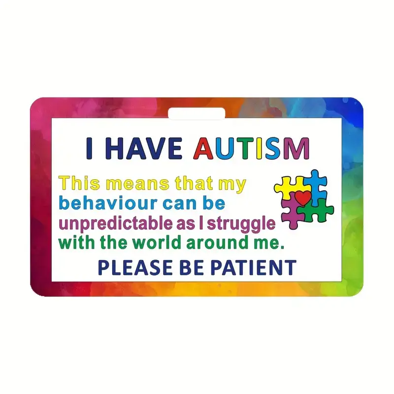 1 Set, Autism Awareness Lanyard Card with Colorful Border, Waterproof & Fade-Resistant PVC