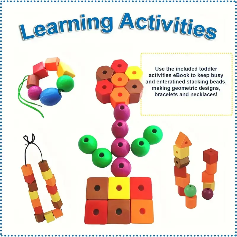 80pcs of random beads +2pcs of wood rope +2pcs of ordinary rope Lace beads for children color and shape sorting toys