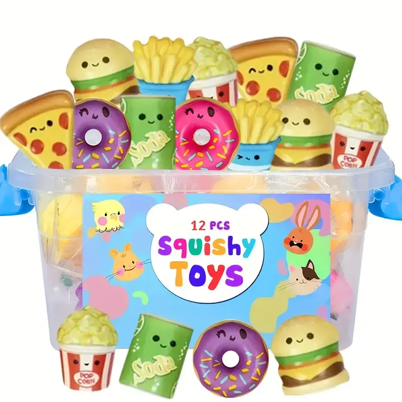 Squish Fast Food Toys,Slow-Rise Relax Toys for Boys Girls in Assorted Food Designs, Mini Fidget Toys for Sensory Play, Party Favors, Goodie Bag Fillers for Boys & Girls