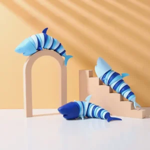 Squeezable Wriggling Shark Relax Toy - Soothing Series Flexible Plastic Shark Toy with Random Color (Blue/White Stripes), Portable Sensory Fidget Toy for Adults