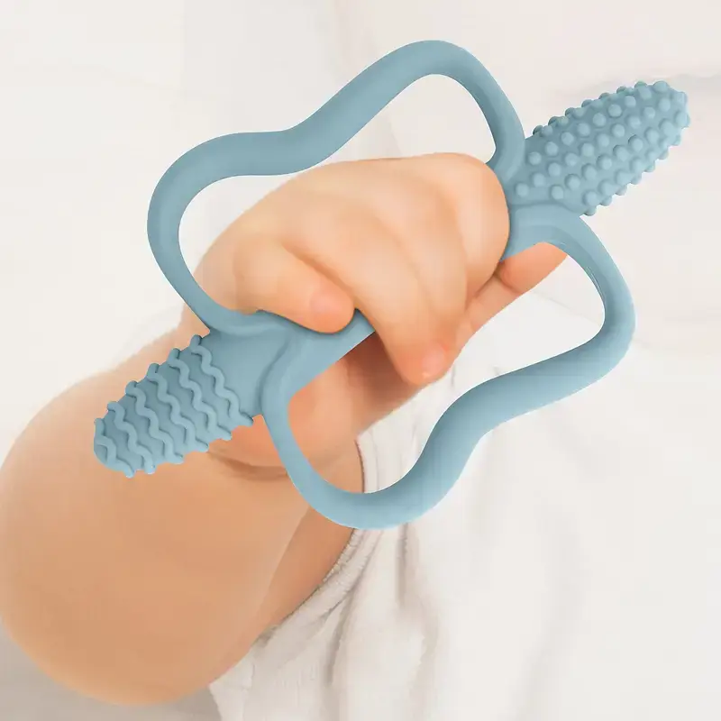 Integrated Silicone Teething Stick with Handle, Baby Toy Teether, Available in 6 Colors, Corn-Shaped Teether