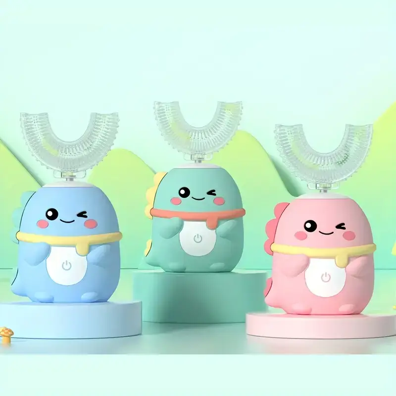 Children’s U-shaped electric toothbrush, 5 modes, with 1 brush head, 59 seconds timer, cute cartoon dinosaur
