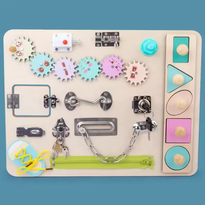Wood Montessori Toys Activity Busy Board babi Game for Toddlers 1-3-5 years Locks Latch Kids baby Learning
