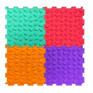 4pcs Silicone Sensory Mat for Youngsters, Massage Game Mat, Youngsters Jigsaw Interlocking Mats for Playroom, Textured Sensory Tiles, Massage Puzzle Floor Mats, Sensory Room Foot Massage Mat