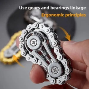 Elegant Metal Chainring Fidget Spinner - Durable Bicycle Chain EDC Toy for Adults, Black & Golden, Ideal for Relaxation and Stress Relief